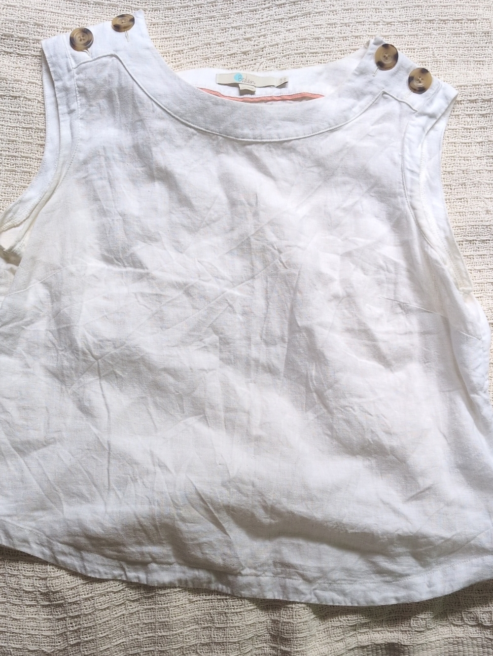 Boden White Linen Button-Shoulder Tank